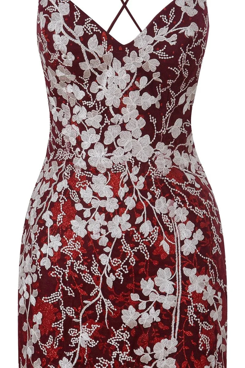Sheath Short Spaghetti Straps Lace Homecoming Dress