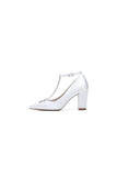 White Leather Pump with Silver Chain and Crystal Accent