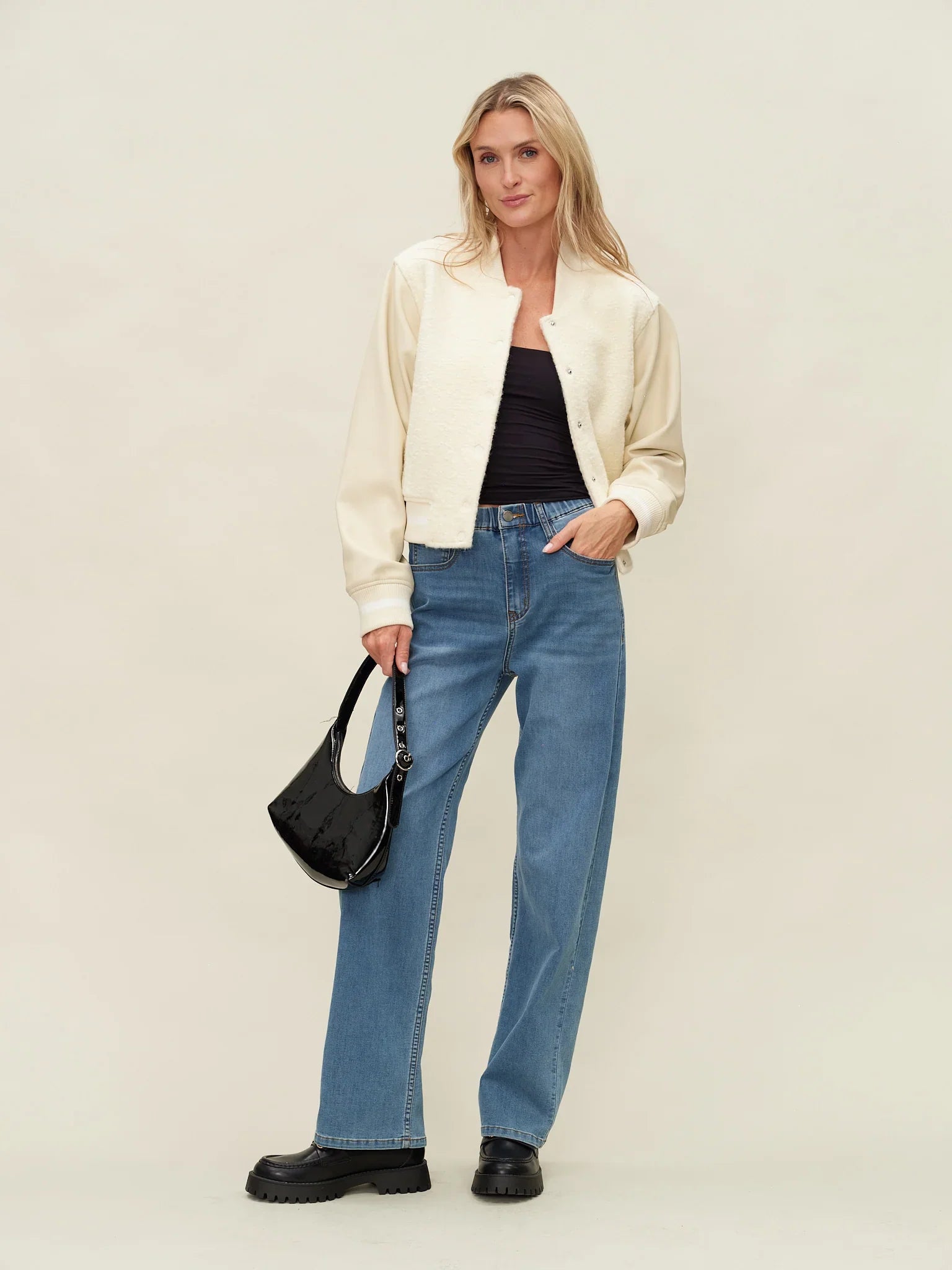 York Shearling Bomber Jacket Cream