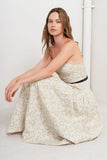 TEXTURED LEAF IVORY STRAPLESS MIDI DRESS