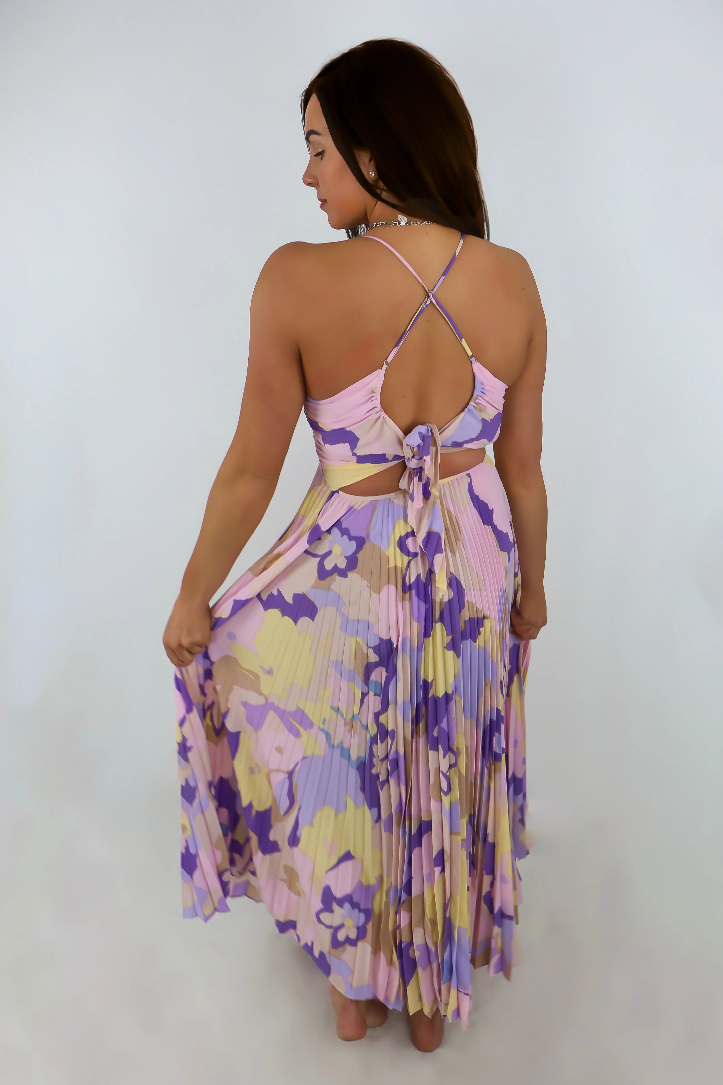 Blythe Pleated Dress in Purple Multi