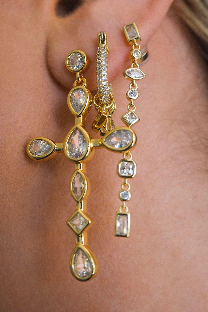 LUV AJ Bezel Stone Cross Studs