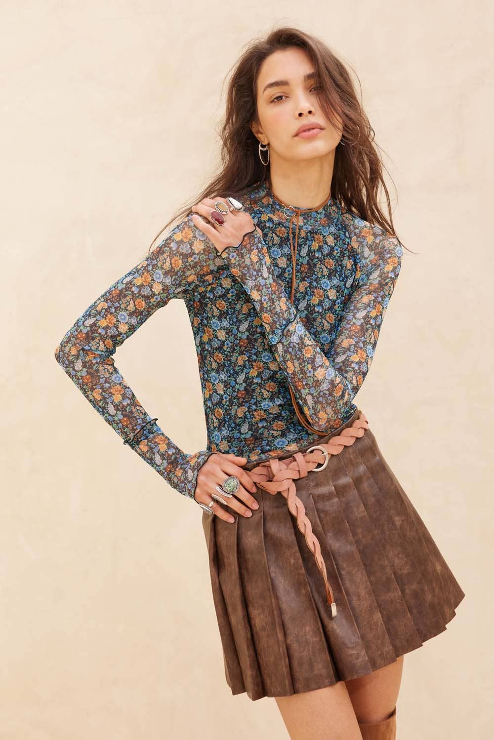Mona Pleated Leather Skirt