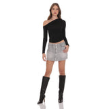 Buttoned Denim Skirt in Washed Grey