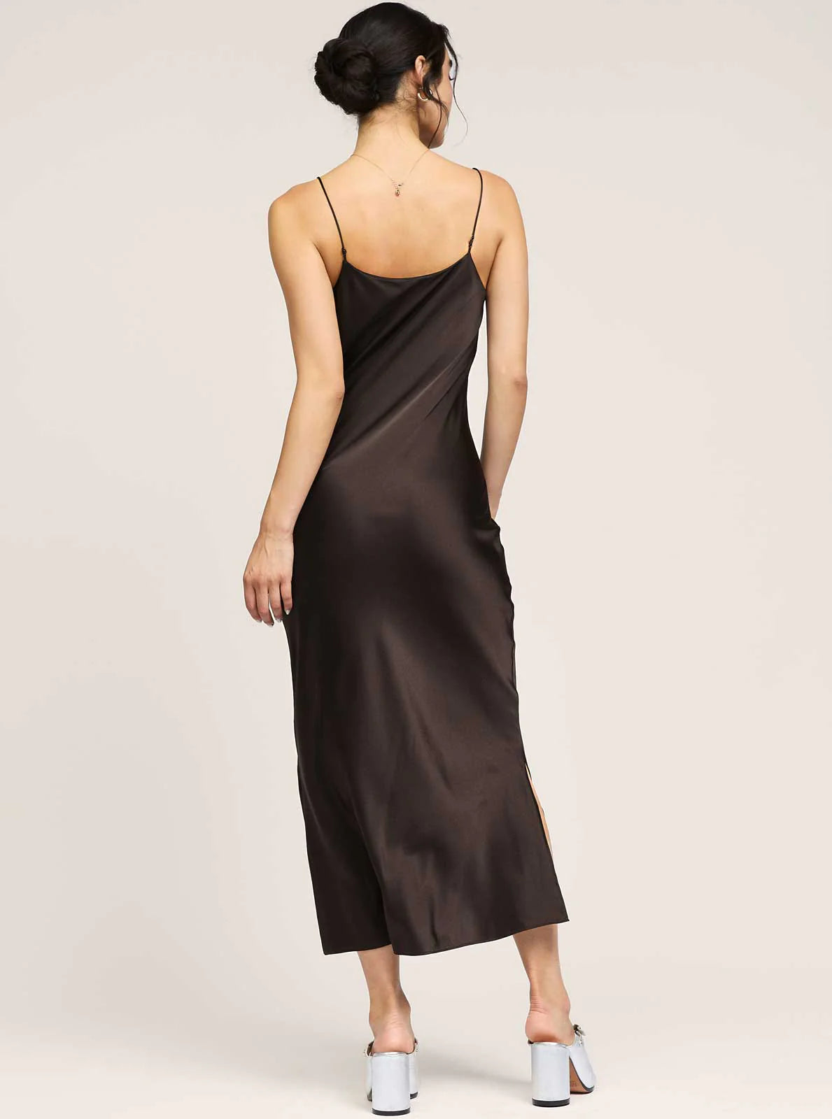 Camilla Silk Midi Dress in Brown