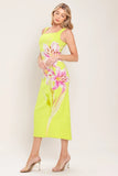 LUSH LIME MIDI DRESS WITH SQUARE NECKLINE