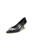 Black Elegant Low Heel Shoes with Crystal Embellishment