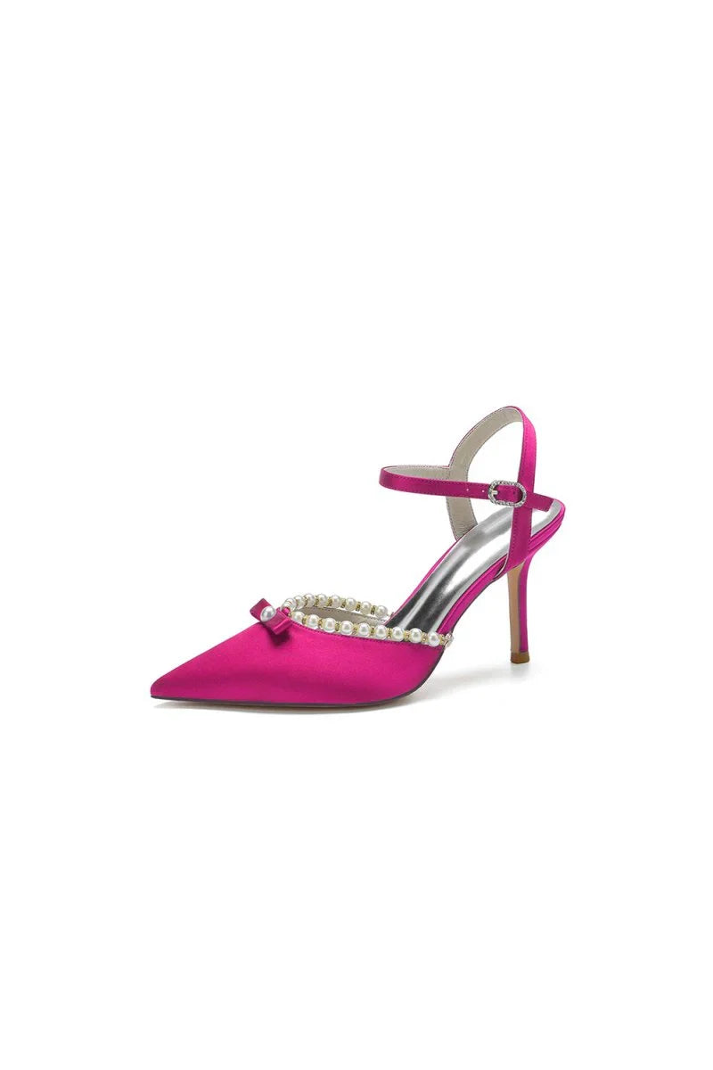 Pearl Cocktail Pointed Toe Buckle Strap Heels