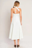 SERENE MOMENT WHITE HALTER MIDI DRESS