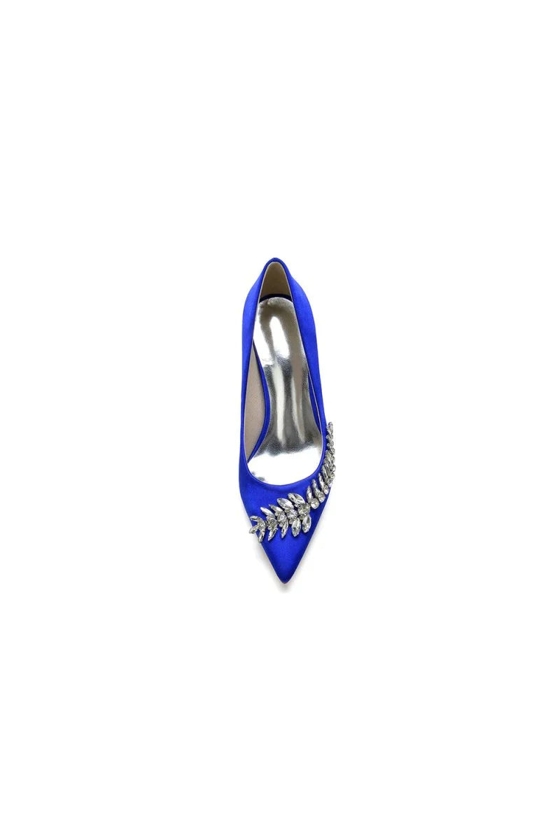 Crystal Side Pointed Toe Satin Pump