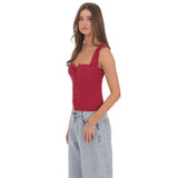 Lucy in the Sky Ribbed Square Neck Top in Red