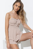 Lyla Ruffled Romper in Taupe