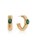 Ribbed Emerald Large Hoops