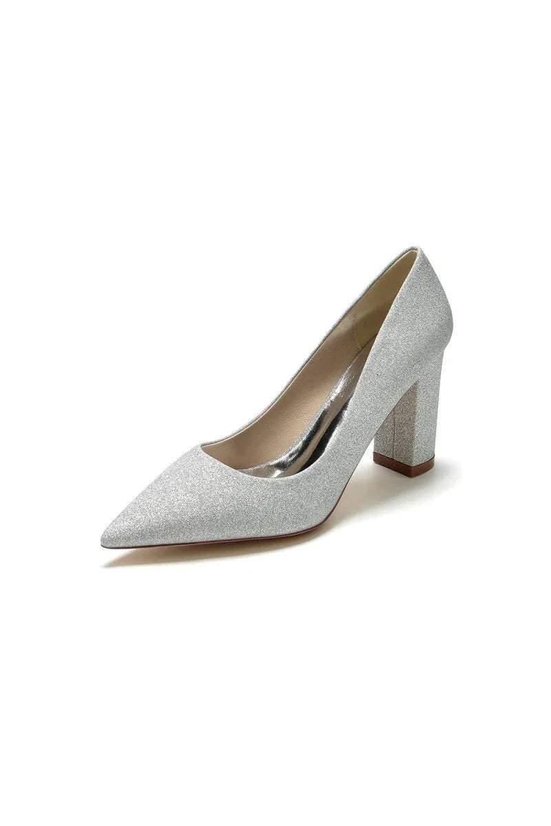 Simple Glitter Pointed Toe Slip on Wedding Shoes