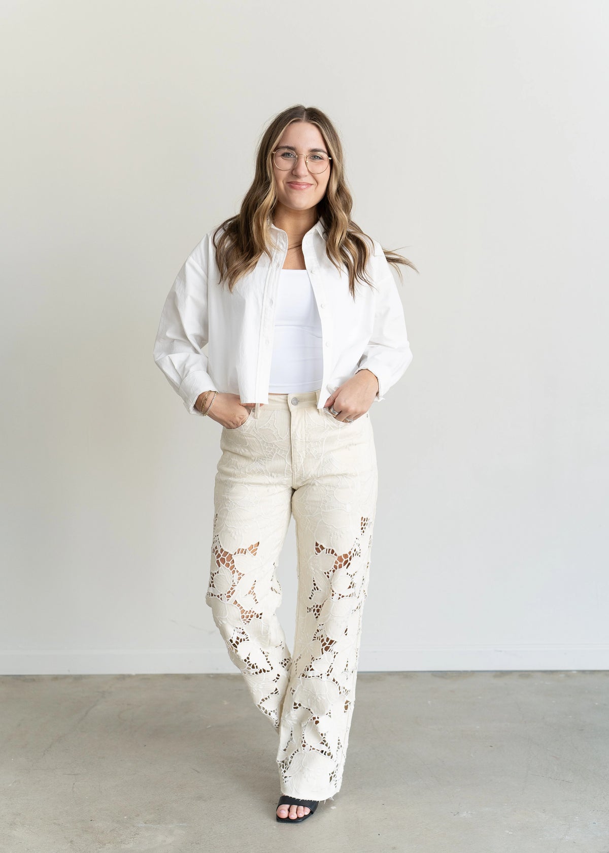 Shia Lace Detail Jeans Beige