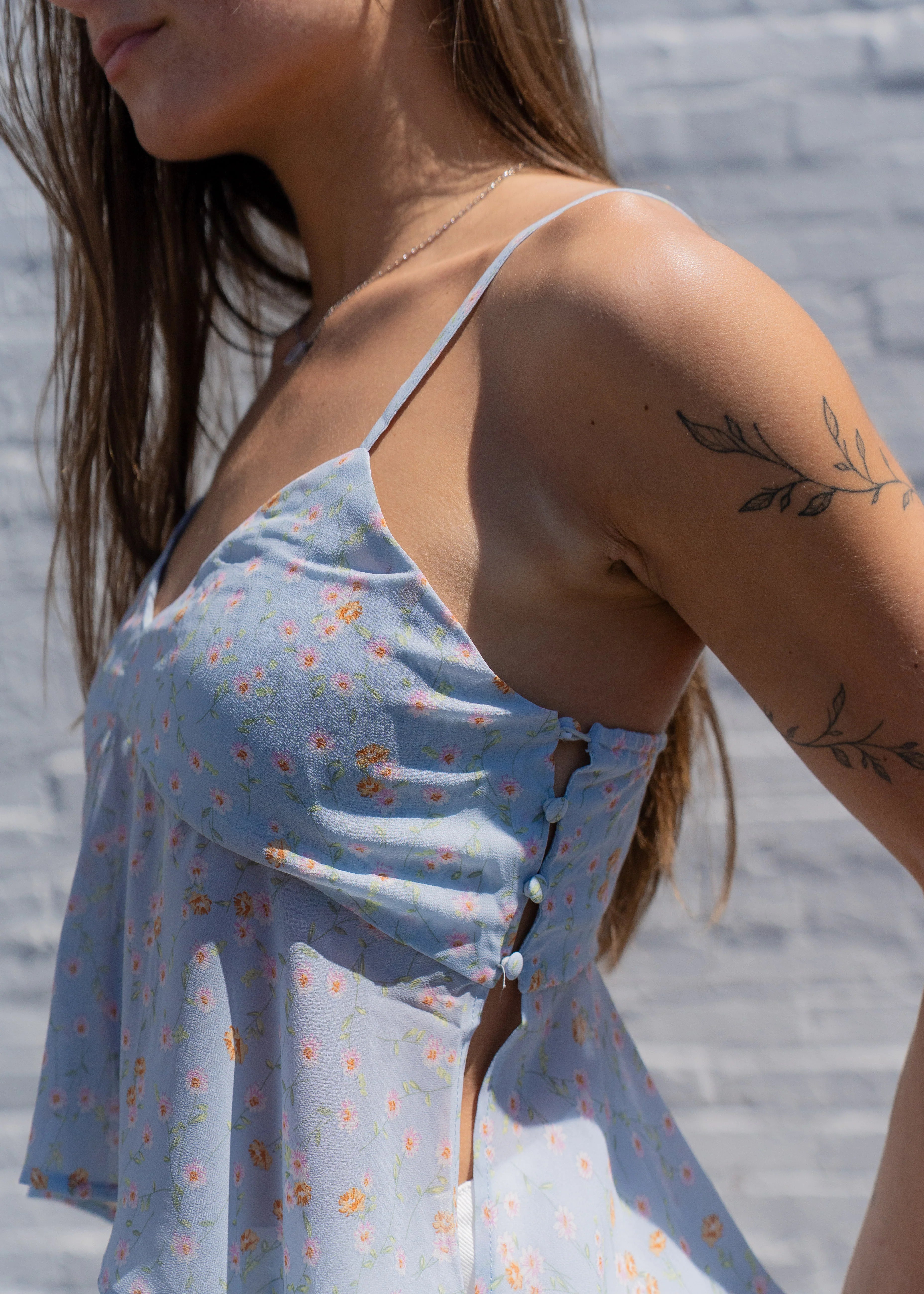 Ditsy Button Detail Tank