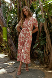 Lia Floral Midi Dress in Rust