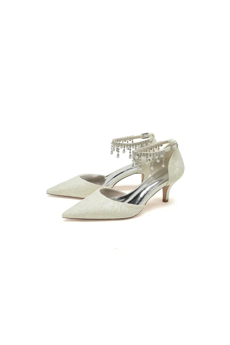 Pointed Toe Pearl Chain Strap High Heels