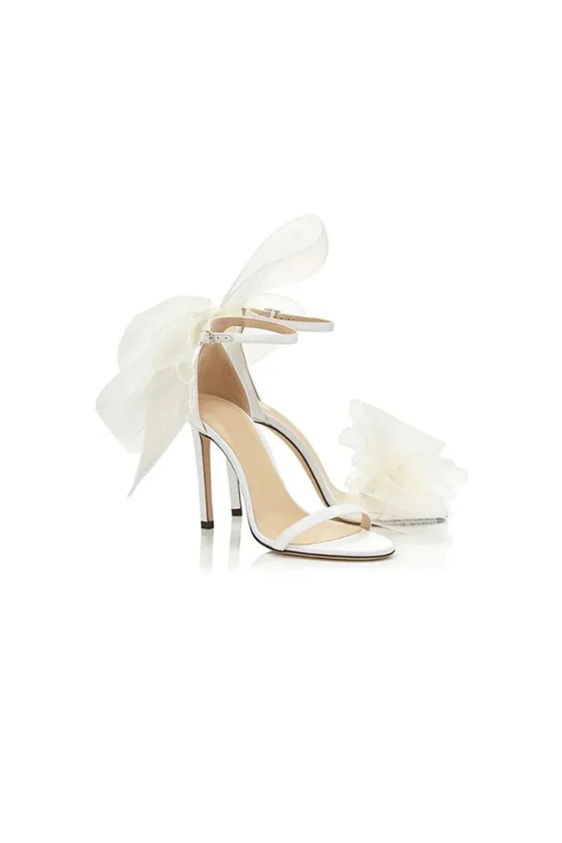 Asymmetric Bow Embellished Satin High Heel Sandals