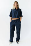 Melody Pinstripe Wide Leg Pants in Navy