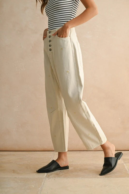 Flower Button Fly Pants
