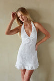 Fleur Lace Halter Ruffled Mini Dress