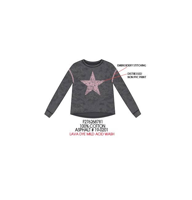 Star washed top with stitching
