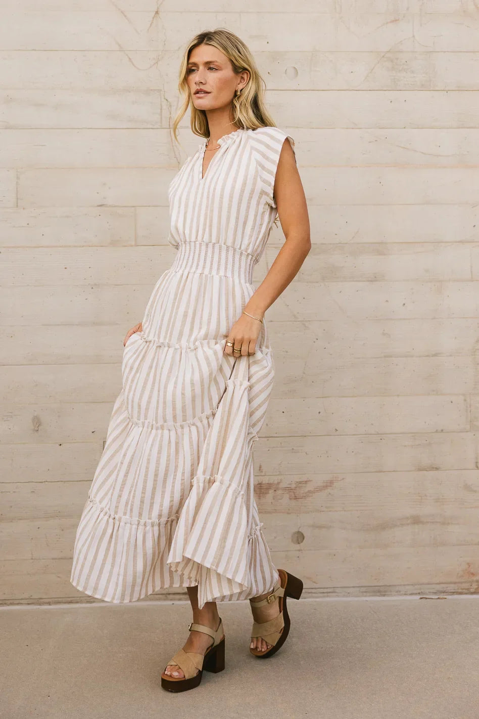 Claire Striped Maxi Dress in Taupe FINAL SALE