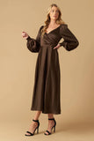 ROMANTIC LOVE BROWN LONG SLEEVE MIDI DRESS