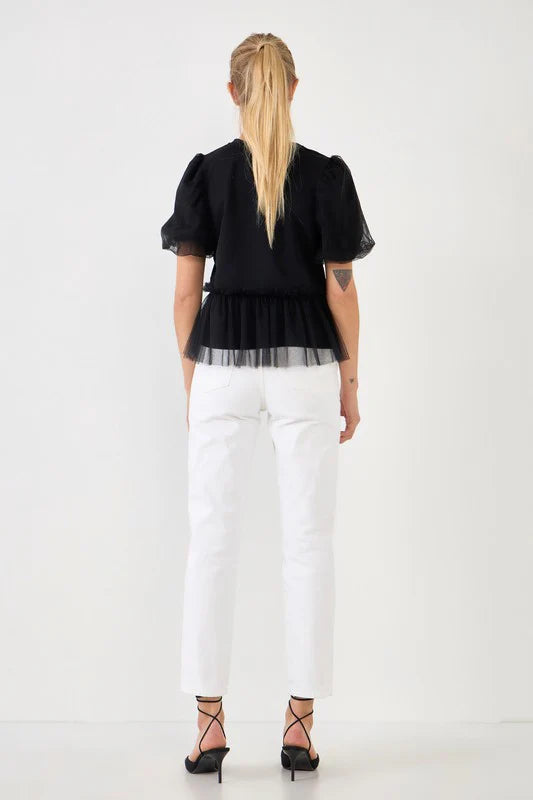 Anne Tulle Puff Sleeve Top