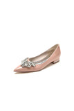 Elegant Black Pointed Toe Flats with a Crystal Ornament