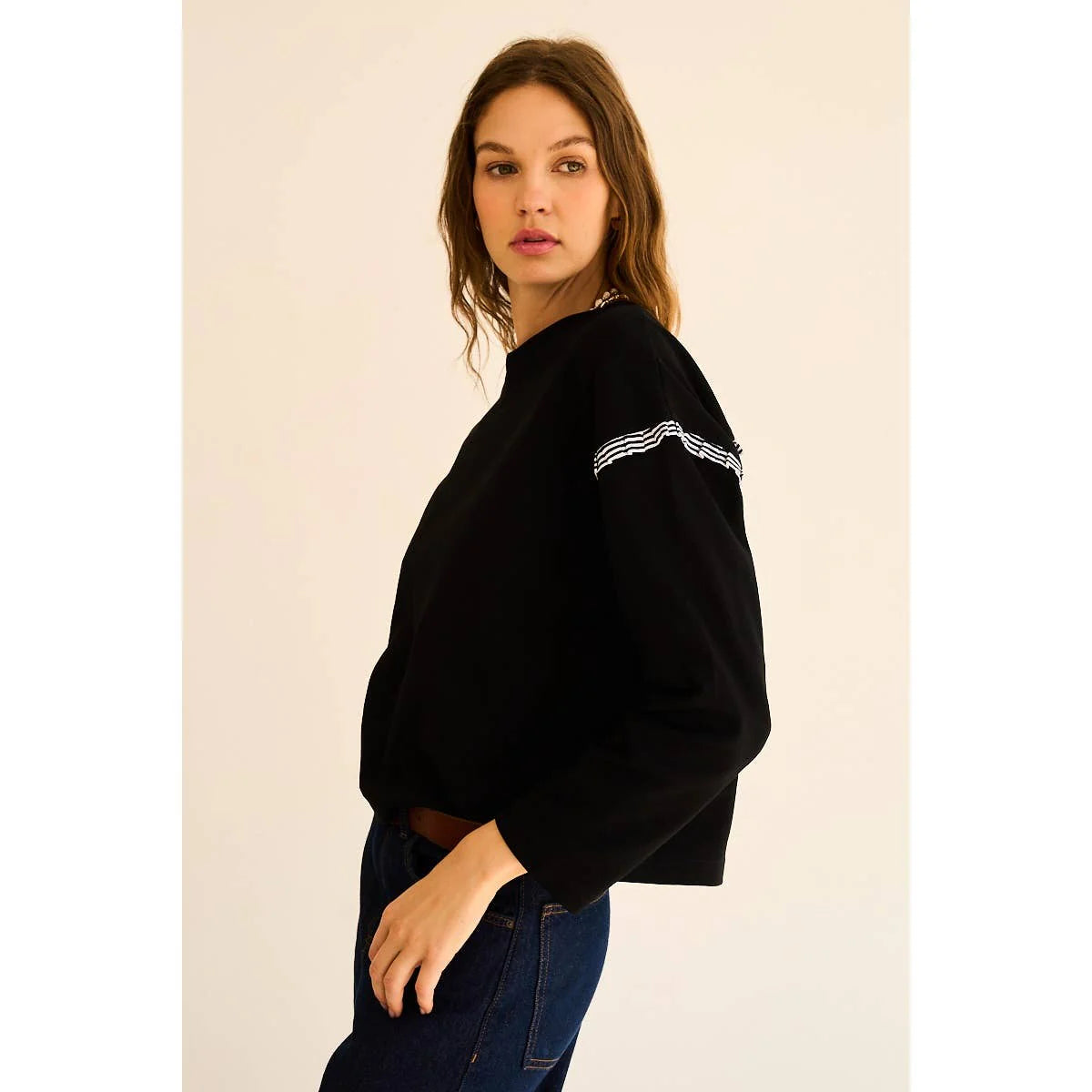 Jenna Pleated Ruffle Long Sleeve Top