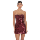 Lucy in the Sky Strapless Sequin Bow Dress in Burgundy