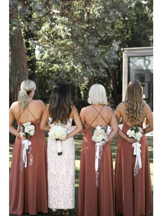 Simple Criss Cross Straps Back Dusty Rose Bridesmaid Dress