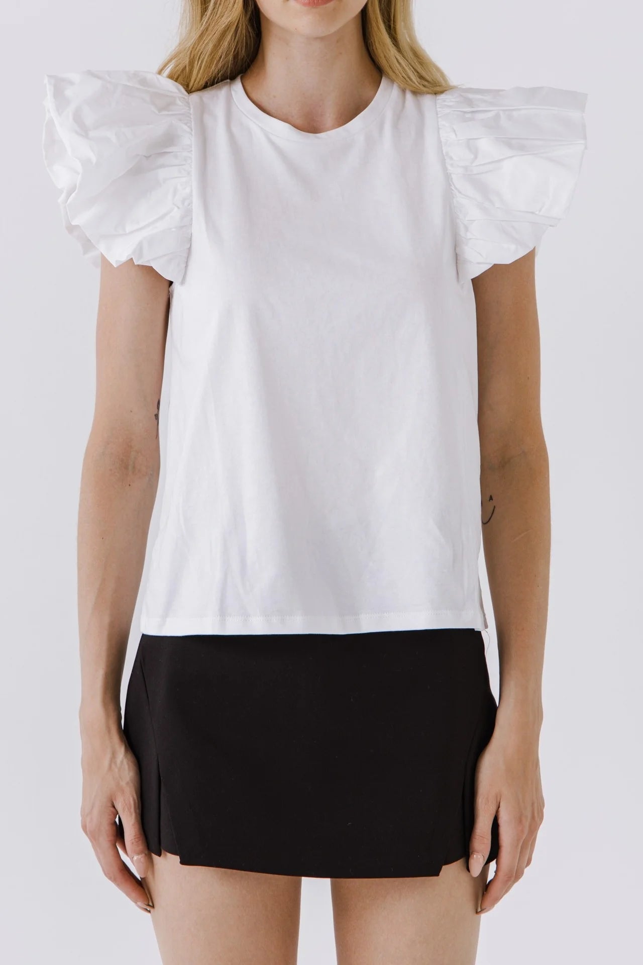 Barbra Puff Sleeve Tee in White