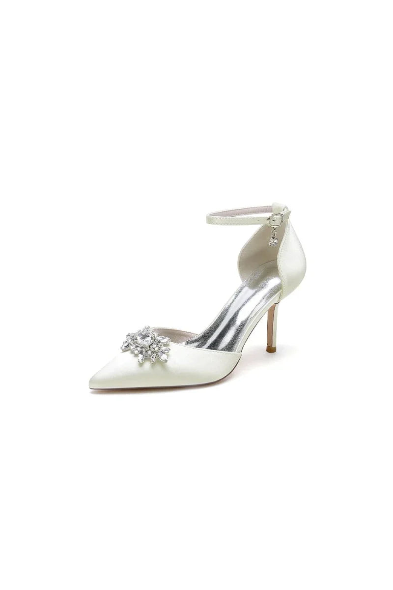 White Pointed Toe with Rhinestone Flower