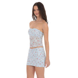 Lucy in The Sky Floral Lace Bodycon Two Piece Set in Blue