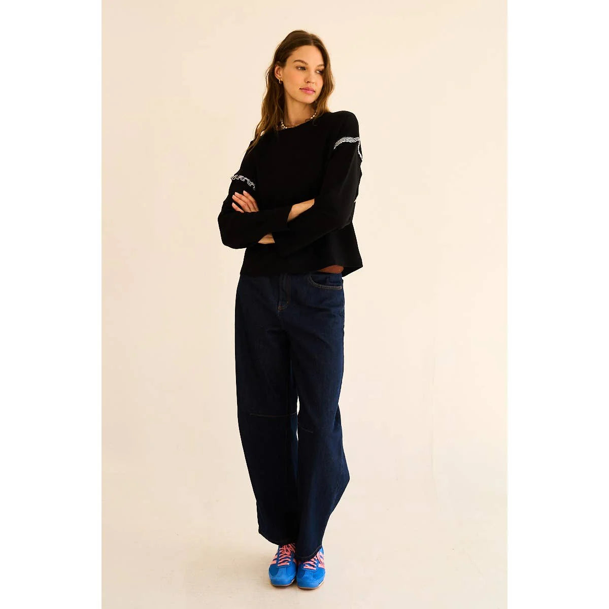 Jenna Pleated Ruffle Long Sleeve Top