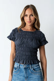 Marta Smocked Blouse in Navy
