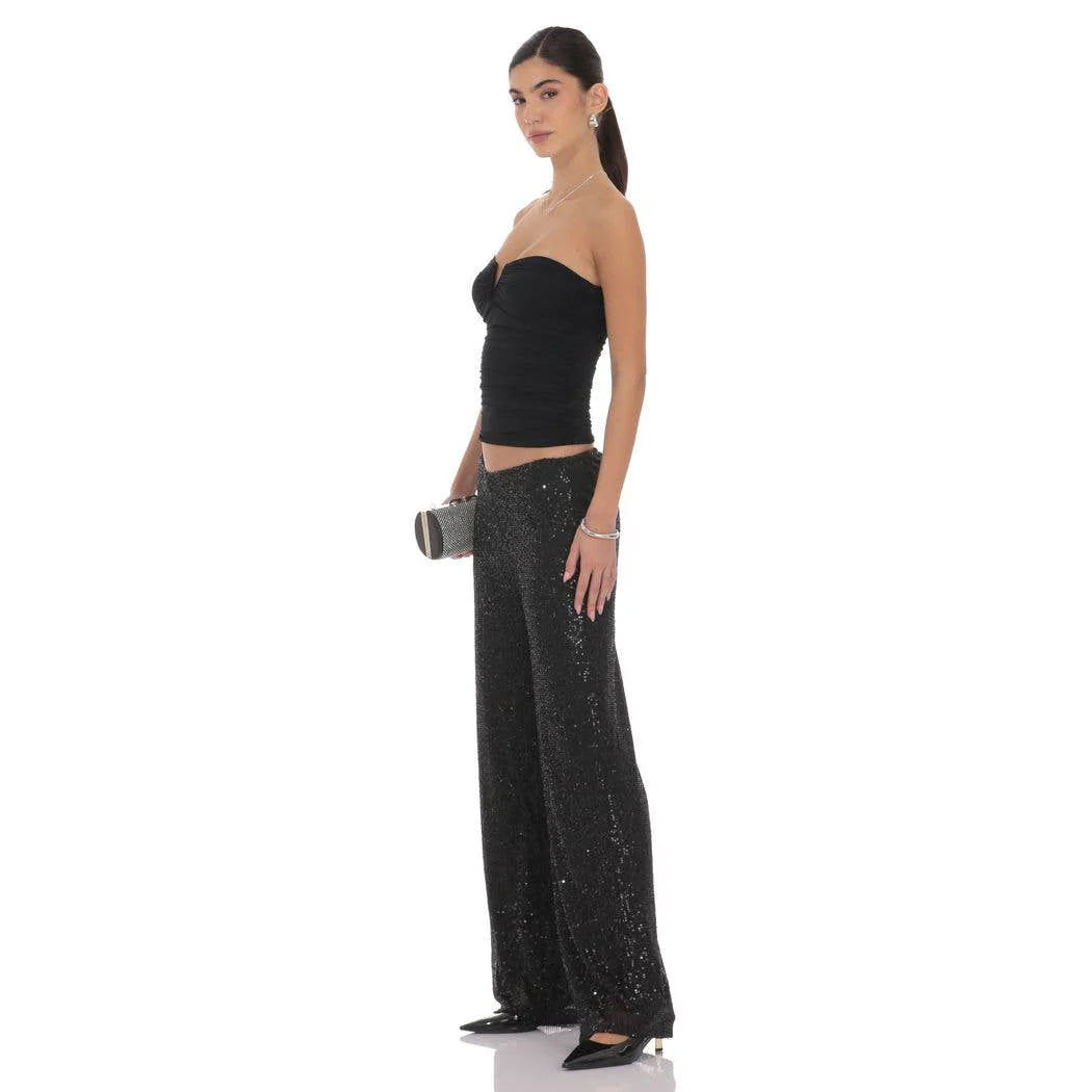Lucy in the Sky Straight Sequin Pants in Black