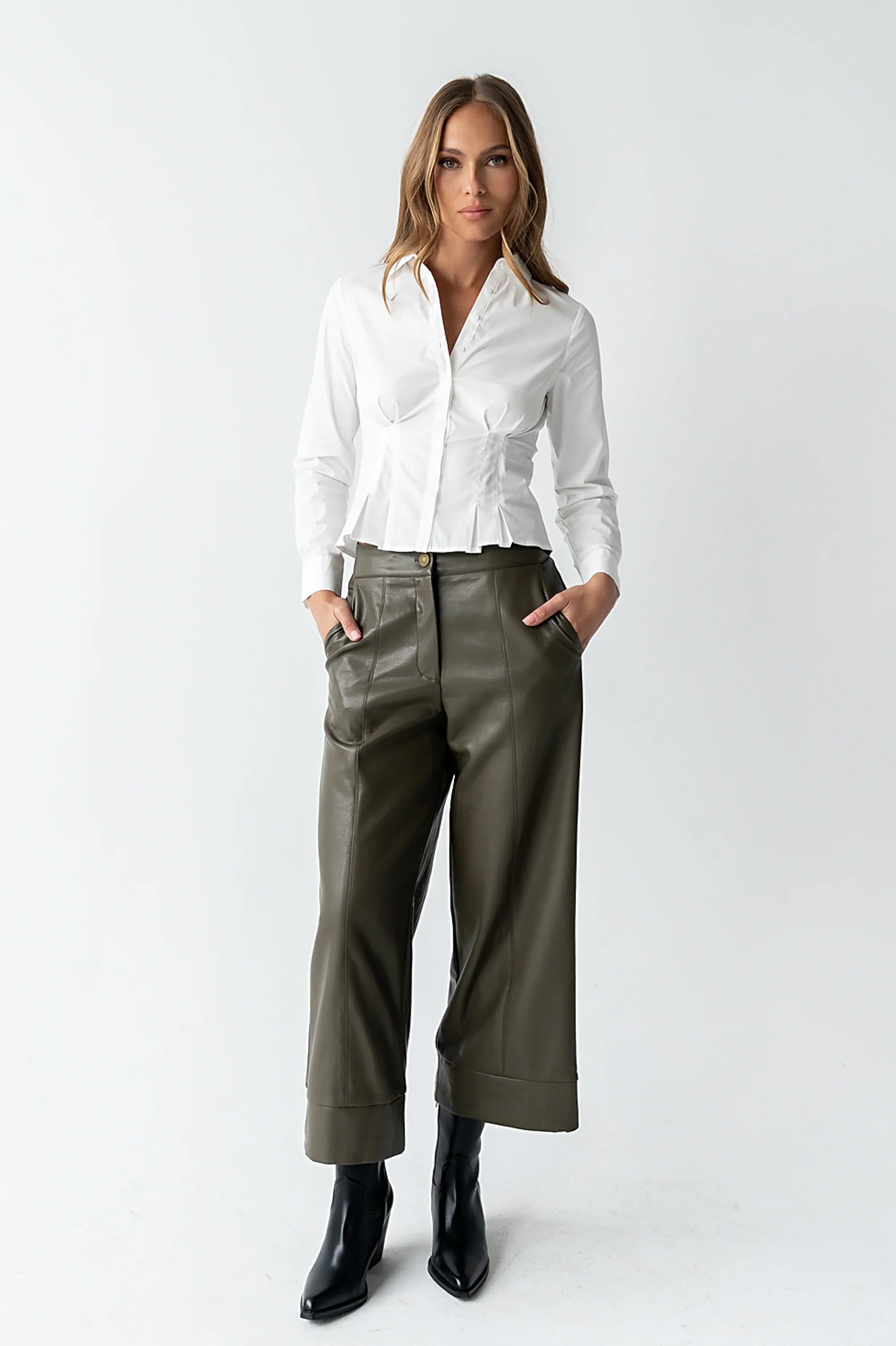 Ulani Vegan Leather Pants in Olive FINAL SALE