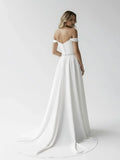 A Line Off the Shoulder Beaded Wedding Dress
