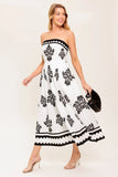 CAFE IN PARIS STRAPLESS MIDI DRESS IVORY BLACK