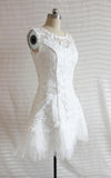 A Line Short Tulle Lace Satin Weddig Dress