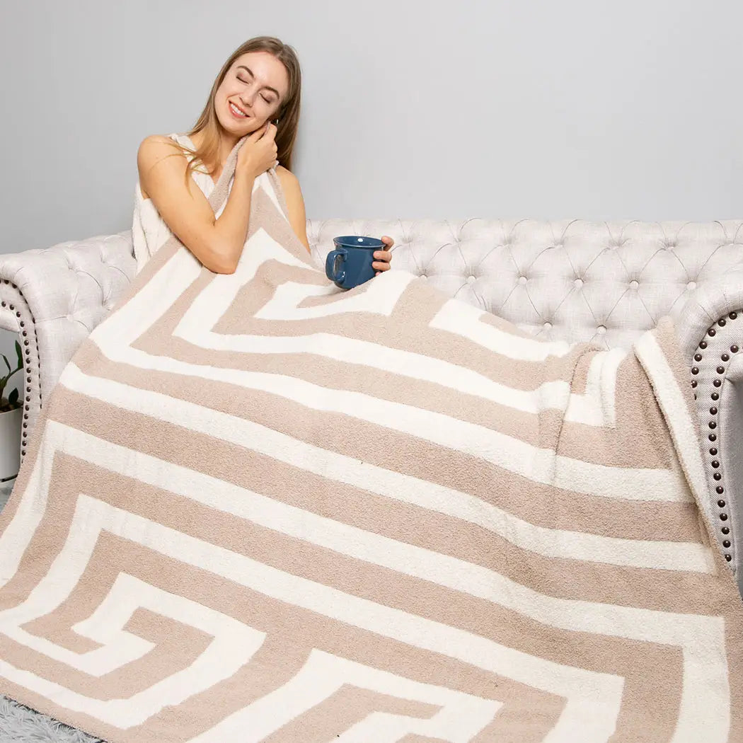 Greek Key Blanket in Beige