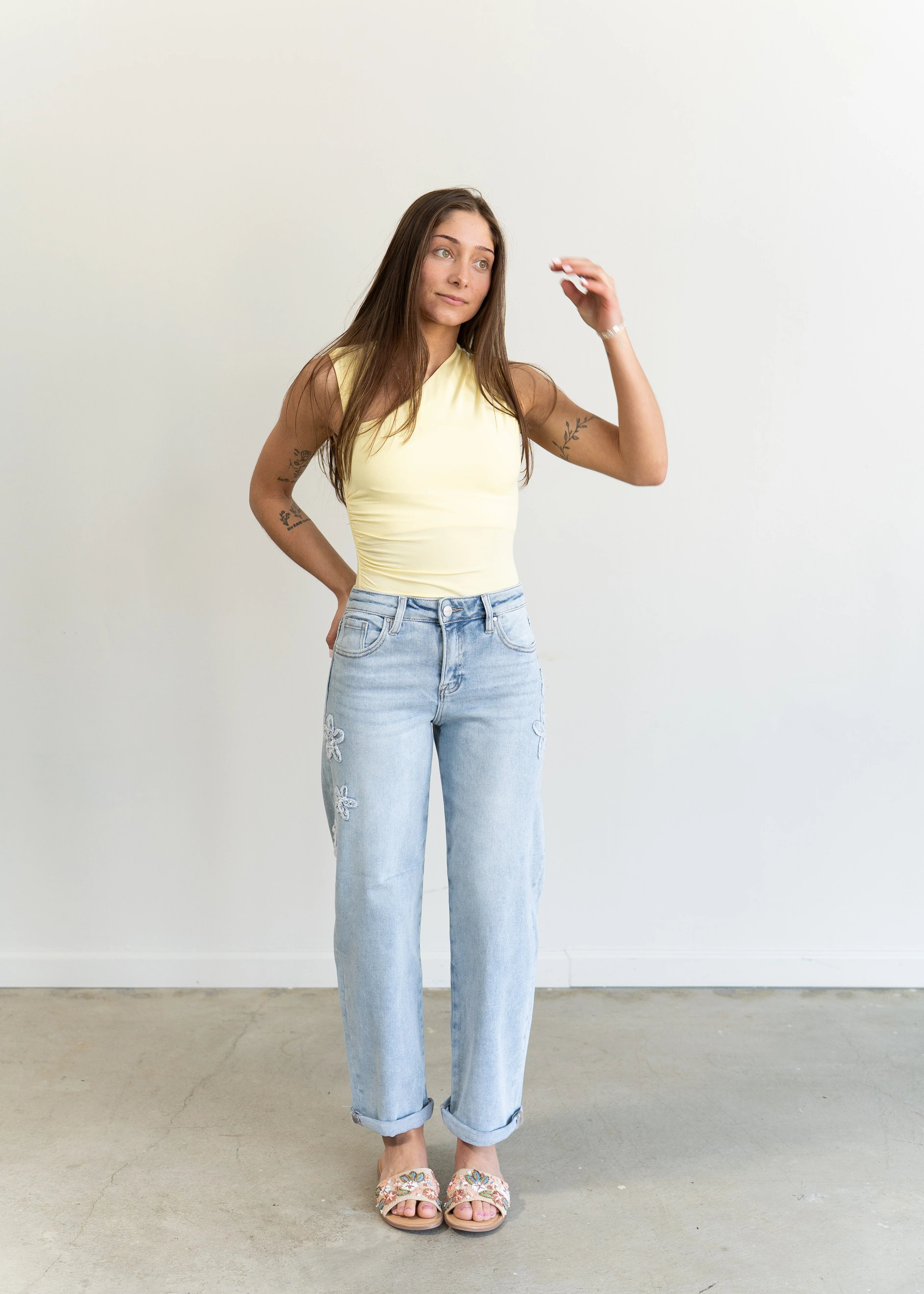 Katie Flower Patch Barrel Jeans