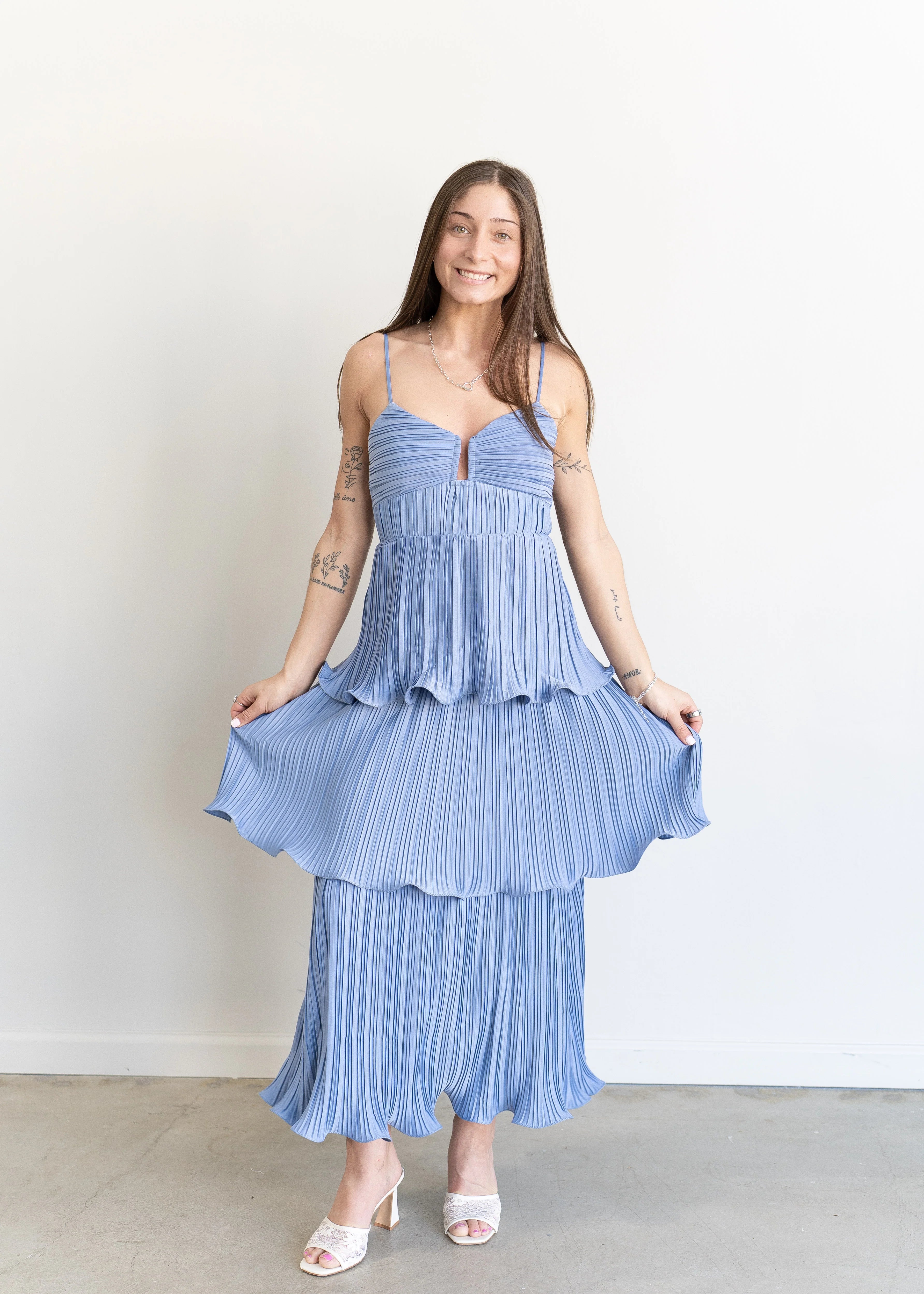 Lupin Tiered Dress Slate Blue