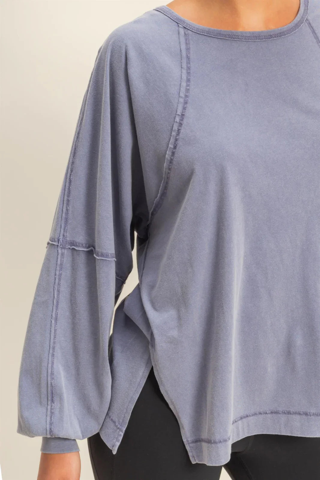 Lila Washed Oversized Long Sleeve Top With Slit