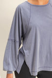 Lila Washed Oversized Long Sleeve Top With Slit