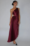 Panama Maxi Dress Wine Pleated Dress With Side Cut Out